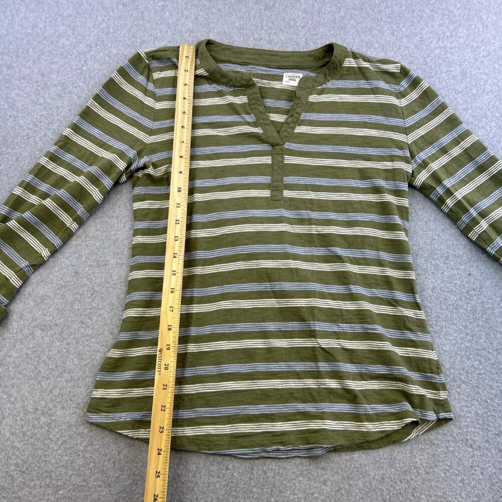 Talbots Shirt Womens Small Green Blue Striped V Neck Long Sleeve Casual Ladies - Picture 5 of 5